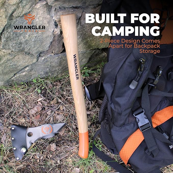 Titanium Camp Axe - 18" & 11.5" Wood Hickory Handles - Tomahawk Axe Spike End - 2-Piece Slip-Fit Design - Includes Blade Sheath and 2 Handles - Survival Axe