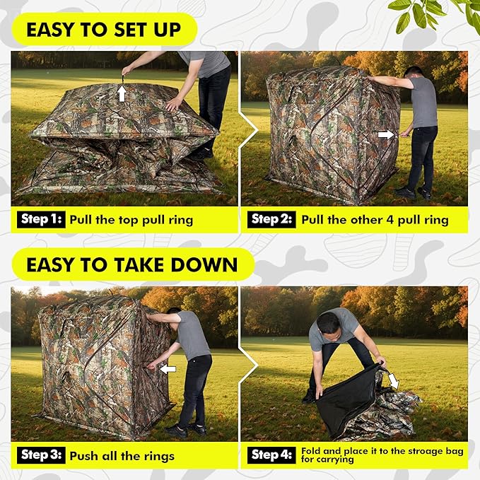Hunting Blind 270/360 Degree See Through Ground Blind,2/3 Person Pop Up Deer Blind with Carrying Bag,Portable Resilient Hunting Tent
