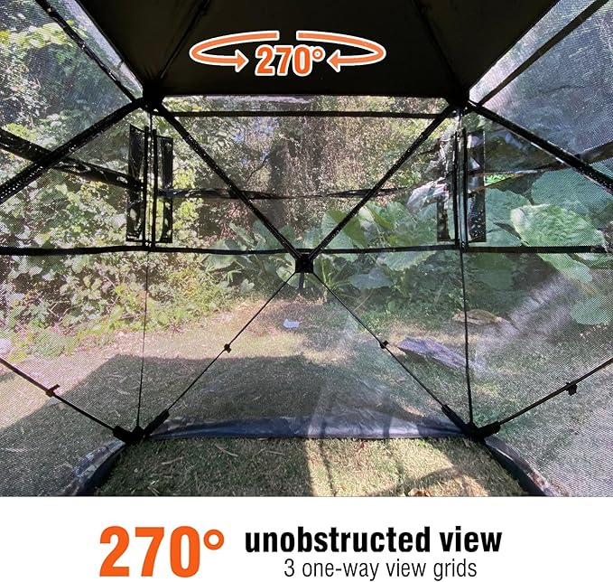 AZON Hunting Blind, Ground Blinds for Deer Hunting, 2-3 Person Pop Up See Through Blind 270 Degree, Portable Durable Blind with Silent Magnetic Door & Detachable Blackout Panel