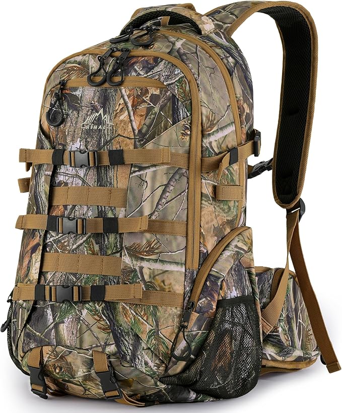 600D Waterproof Hunting Backpack for Men, 35L Camo Hunting Pack with Bow Holder