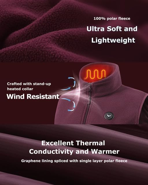 Venustas Women's Fleece Heated Vest with Battery, Lightweight Electric Heated Coat