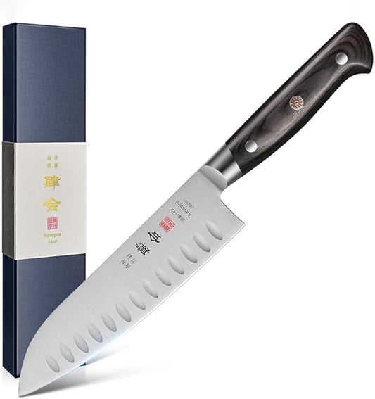 7 Inch Santoku Knife, Japan AUS-8 Alloy Steel Japanese Knife with Full-Tang Black Pakkawood Handle, Vegetable Chopping Knife with Premium Gift Box (Classic Series)