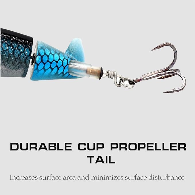 5PCS Topwater Fishing Lures for Bass Fishing with Storage Box, Whopper Popper Fishing Lure for Bass Catfish Pike Perch, Floating Pencil Bass Bait with Rotating Tail Freshwater