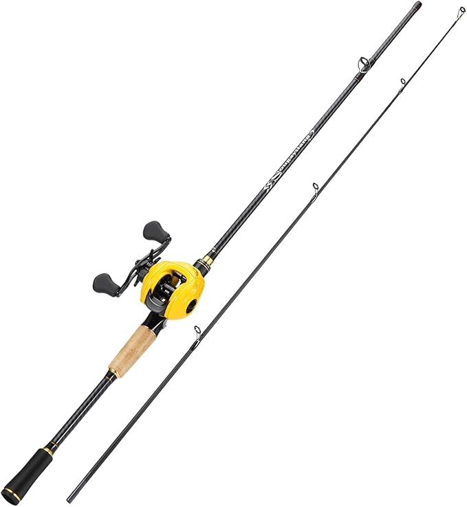 Sougayilang Baitcasting Fishing Combos, Carbon&Glass Fiber Composite 2 Piece Fishing Rods with Casting Reel- 6'0"