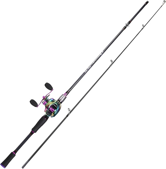 Sougayilang Baitcasting Fishing Combos, Carbon&Glass Fiber Composite 2 Piece Fishing Rods with Casting Reel- 6'0"