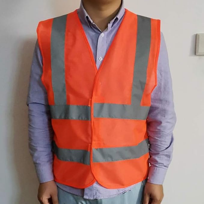 zojo Normal Visibility Reflective Vests,12PCS, Adjustable Size,Thin Safety Vest for Outdoor Works, (Neon Orange Thin Version)