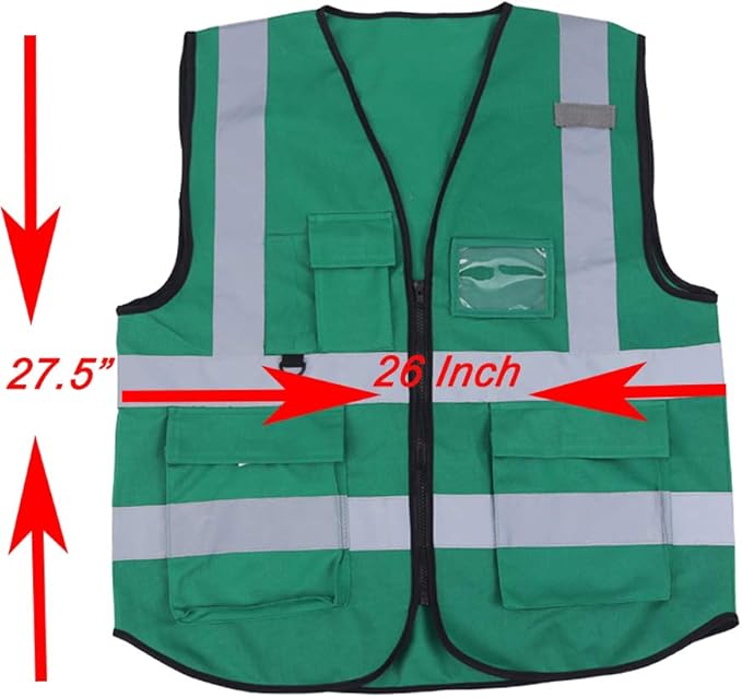 zojo High Visibility Safety Vests With Pockets, Wholesale Reflective Vest for Outdoor Works, Cycling, Jogging, Walking,Sports - Fits for Men and Women Pack of 10 (XXL-Green)