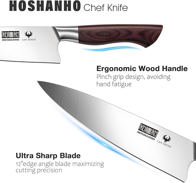 8 Inch Chef Knife for Cooking, Super Sharp High Carbon Stainless Steel Kitchen Knife, Professional Japanese Knife with Durable Wood Handle