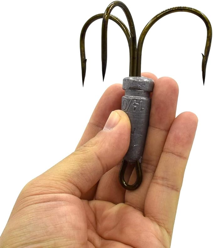 4 Pcs Snagging Hooks Snagging Weighted Treble Hooks （6/0, 8/0, 10/0, 12/0, 14/0,16/0）