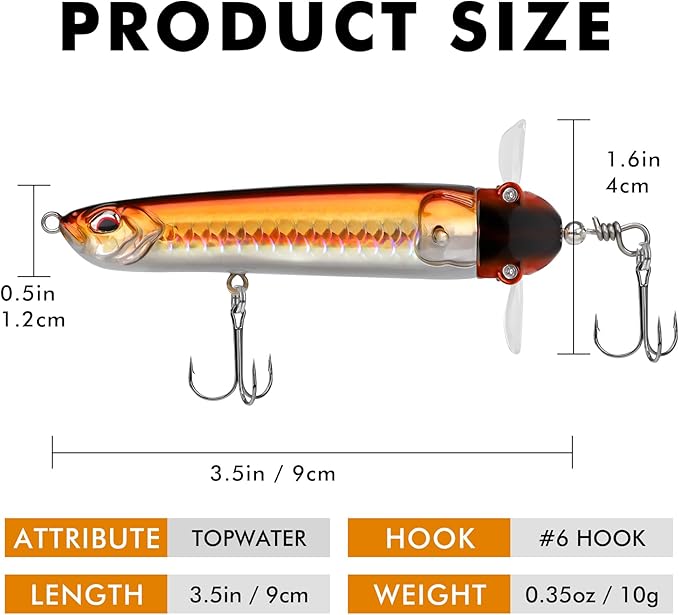 TRUSCEND PoPobait with BKK Hooks, Top Water Plopper Fishing Lures for Bass Walleye Pike Catfish Musky Perch, Floating Lure for Freshwater or Saltwater, Amazing Teasers Fishing Gifts for Family Fishing