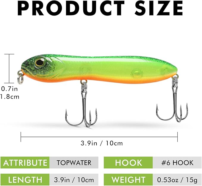 TRUSCEND PoPobait with BKK Hooks, Top Water Plopper Fishing Lures for Bass Walleye Pike Catfish Musky Perch, Floating Lure for Freshwater or Saltwater, Amazing Teasers Fishing Gifts for Family Fishing