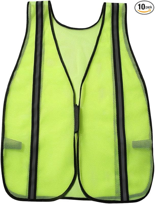 SIFE 10 Pack High Visibility Reflective Safety Vest,Made from Breathable and Neon Yellow Mesh Fabric,light weight for Man and Woman(Yellow-Black, 10 pack)