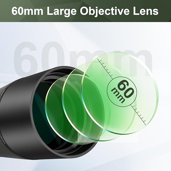 25-75x60 Spotting Scope with 64in Tripod, Carry Bag - Clear Low Light Vision Spotting Scopes - Fogproof Spotting Scopes for Target Shooting, Hunting, Birding, Wildlife Viewing (Green)