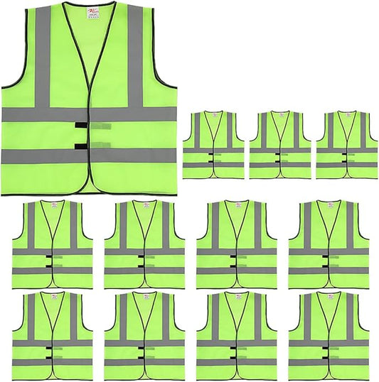 zojo Normal Visibility Safety Vests, 12 Packs,Adjustable Size,Thin & Lightweight Fabric, Wholesale Safety Vest for Outdoor Works, Cycling, Jogging, Walking,Sports (Neon Yellow Thin Version)
