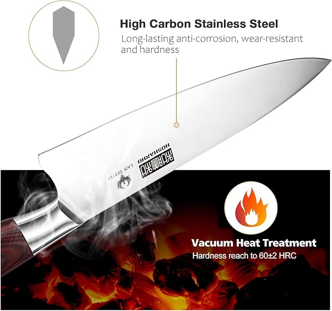 8 Inch Chef Knife for Cooking, Super Sharp High Carbon Stainless Steel Kitchen Knife, Professional Japanese Knife with Durable Wood Handle