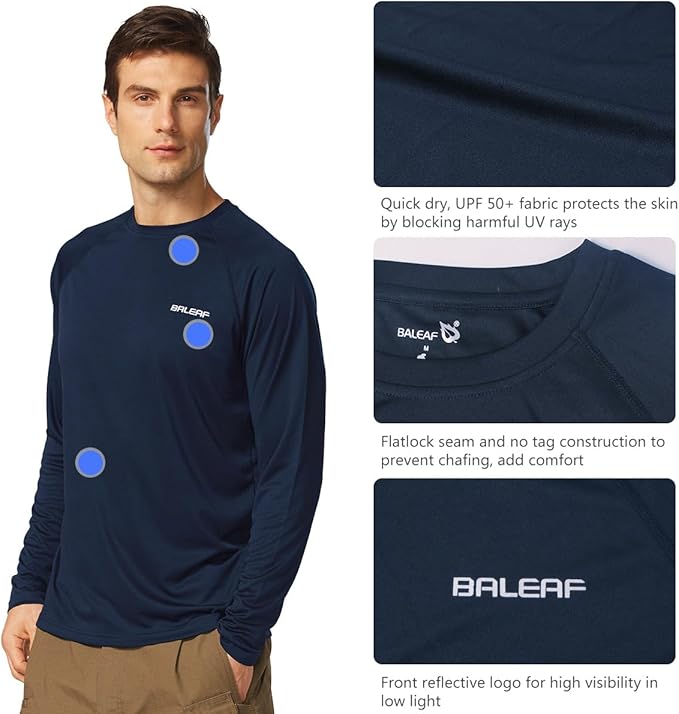 baleaf Men's Sun Protection Shirts UV SPF UPF 50+ Long Sleeve Rash Guard Fishing Running Quick Dry Lightweight