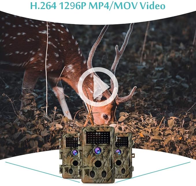 5-Pack Game & Deer Trail Cameras Night Vision 32MP 1296P Video for Wildlife Hunting and Backyard Surveillance 0.1s Trigger Speed Motion Activated Password Protected Time Lapse and Time Stamp