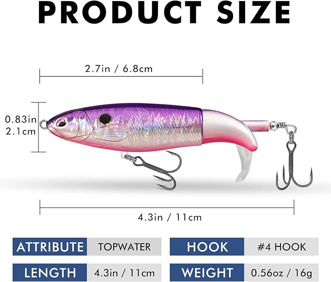 TRUSCEND PoPobait with BKK Hooks, Top Water Plopper Fishing Lures for Bass Walleye Pike Catfish Musky Perch, Floating Lure for Freshwater or Saltwater, Amazing Teasers Fishing Gifts for Family Fishing
