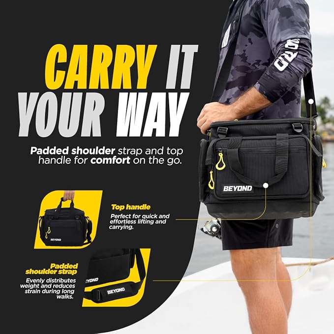 Beyond Fishing Hauler Tackle Bags - Water Resistant With Hard Molded Bottom - Perfect for Fresh Water & Salt Water Fishing Tackle Storage - Holds Tackle Boxes and Fishing Gear