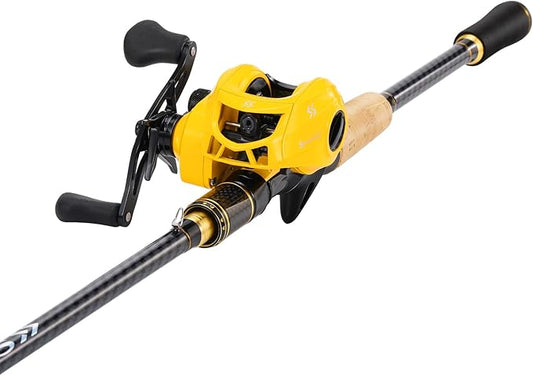 Sougayilang Baitcasting Fishing Combos, Carbon&Glass Fiber Composite 2 Piece Fishing Rods with Casting Reel- 6'0"