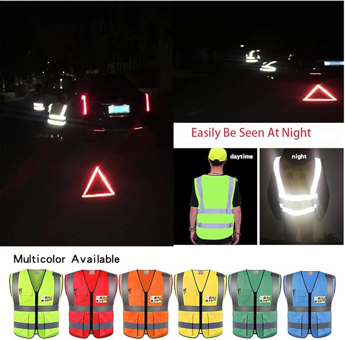 zojo High Visibility Safety Vests With Pockets, for Outdoor Works, Cycling, Jogging, Walking,Sports - Fits for Men and Women (Pack of 10, XXL-Neon Yellow)