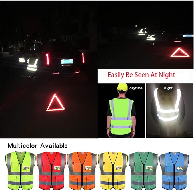 zojo High Visibility Safety Vests With Pockets,Pack of 10,Wholesale Reflective Vest for Outdoor Works, Cycling, Jogging, Walking,Sports - Fits for Men and Women(XL-Mix Yellow & Blue)