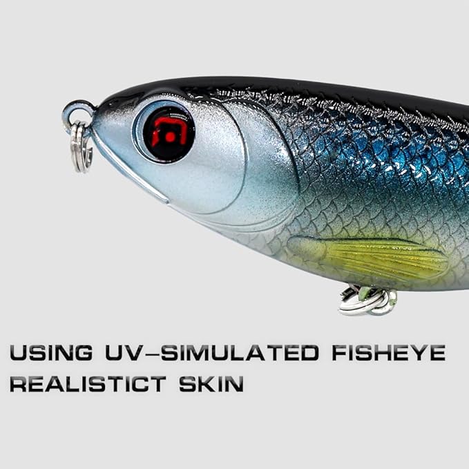 5PCS Topwater Fishing Lures for Bass Fishing with Storage Box, Whopper Popper Fishing Lure for Bass Catfish Pike Perch, Floating Pencil Bass Bait with Rotating Tail Freshwater
