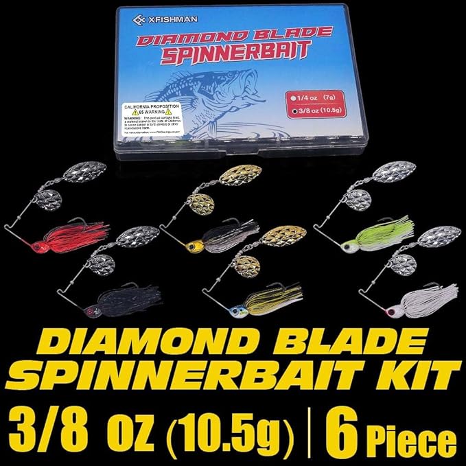XFISHMAN-Spinner-Baits-for-Bass-Fishing-Lures-Colorado Blade Spinnerbait Set 1/4 oz & 3/8 oz 6 Colors for Bass Pike Crappie & Trout Fishing