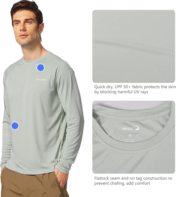 baleaf Men's Sun Protection Shirts UV SPF UPF 50+ Long Sleeve Rash Guard Fishing Running Quick Dry Lightweight