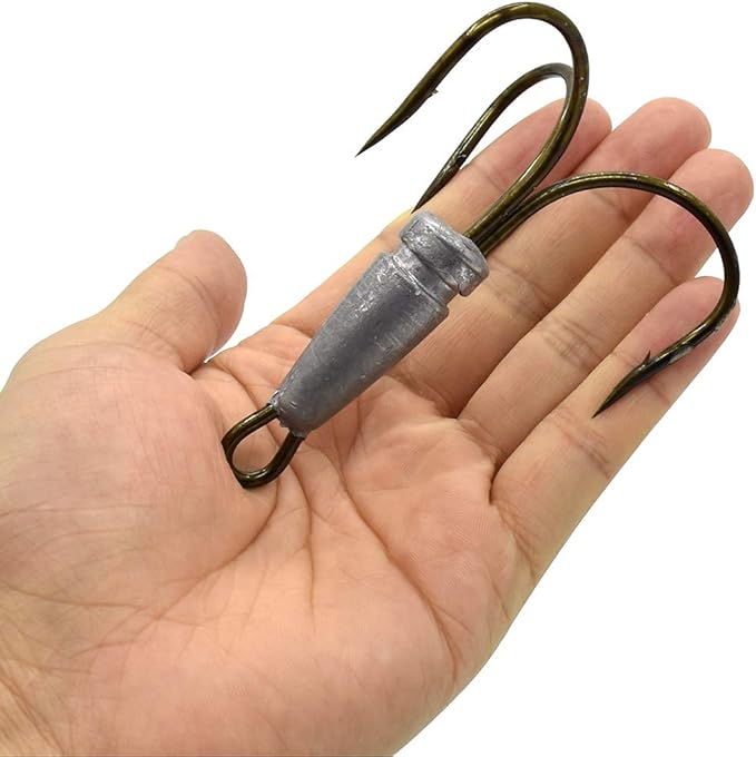 4 Pcs Snagging Hooks Snagging Weighted Treble Hooks （6/0, 8/0, 10/0, 12/0, 14/0,16/0）