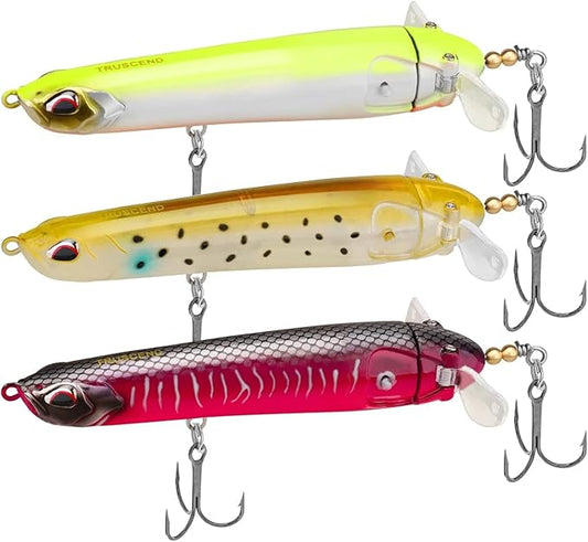 TRUSCEND PoPobait with BKK Hooks, Top Water Plopper Fishing Lures for Bass Walleye Pike Catfish Musky Perch, Floating Lure for Freshwater or Saltwater, Amazing Teasers Fishing Gifts for Family Fishing