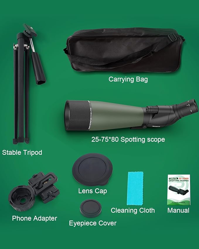 25-75X80 Spotting Scope for Shooting Hunting - Spotter Scopes with Tripod Phone Adapter Waterproof HD Scope for Target Shooting Bird Watching
