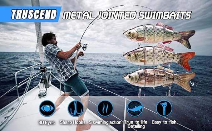 TRUSCEND Easy Catch Swimmax, Magic Noisy Turbulent Wiggling and Vibrating Actions for More Bites, Segmented Swimbait Jointed by Dyneema Strongest Fiber, Lifelike Fishing Lures for Relax Family Fishing