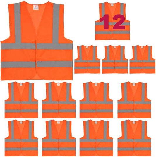 zojo Normal Visibility Reflective Vests,12PCS, Adjustable Size,Thin Safety Vest for Outdoor Works, (Neon Orange Thin Version)