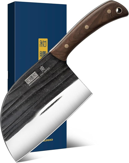 6.5 Inch Serbian Chef Knife, High Carbon Steel Meat Cleaver Knife for Meat Cutting, Handmade Forged Heavy Duty Butcher Knife with Full Tang for Home & Camping & BBQ Gift for Men