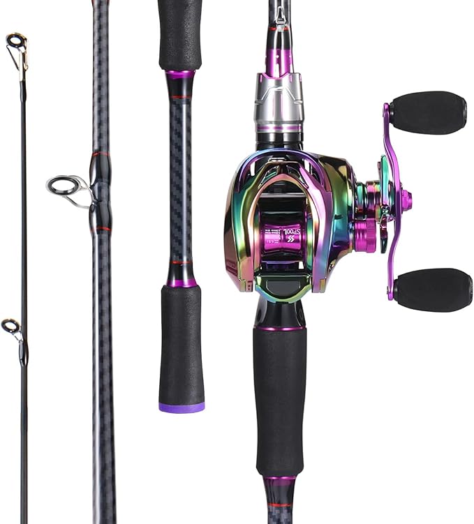 Sougayilang Baitcasting Fishing Combos, Carbon&Glass Fiber Composite 2 Piece Fishing Rods with Casting Reel- 6'0"