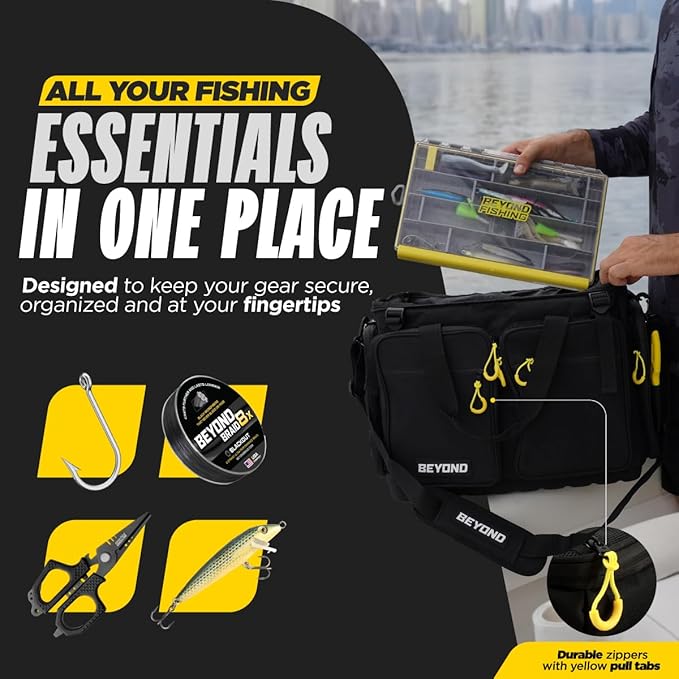 Beyond Fishing Hauler Tackle Bags - Water Resistant With Hard Molded Bottom - Perfect for Fresh Water & Salt Water Fishing Tackle Storage - Holds Tackle Boxes and Fishing Gear