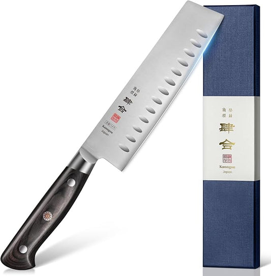 7 Inch Nakiri Knife Japanese Cleaver Knife, Japan AUS-8 Alloy Steel Kitchen Chopping Knife with Full-Tang Pakkawood Handle and Premium Gift Box (Classic Series)