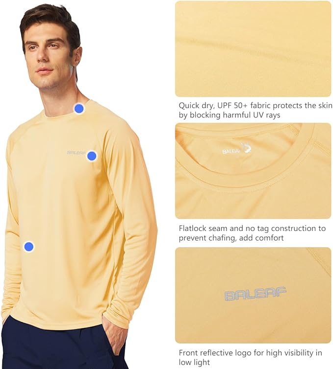 baleaf Men's Sun Protection Shirts UV SPF UPF 50+ Long Sleeve Rash Guard Fishing Running Quick Dry Lightweight