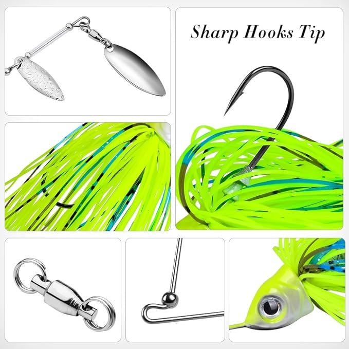 Spinnerbait Fishing Lure, Hard Metal Jig Spinner Baits Kits Swimbait for Bass Trout Pike Salmon Walleye Freshwater Saltwater 5pcs/Pack