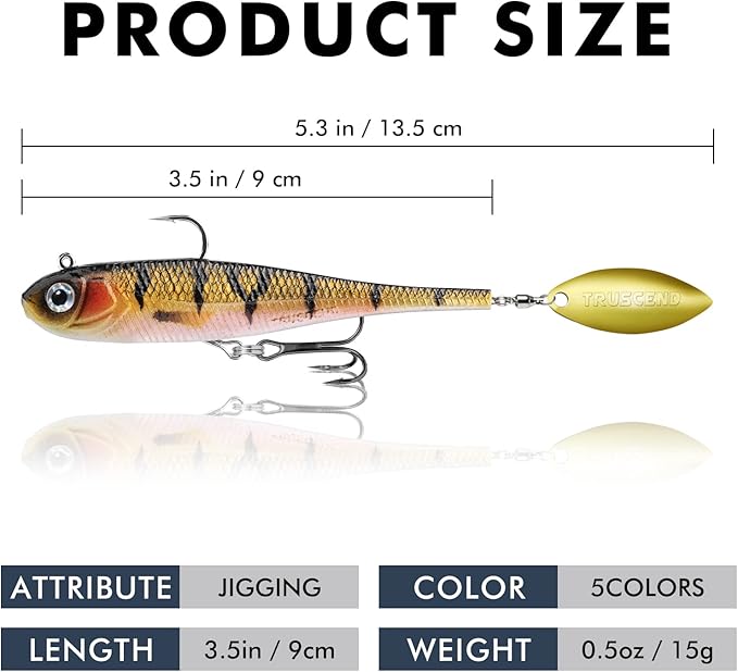 TRUSCEND Easy Catch Pre-Rigged Soft Lures, Unique Vibrating Swim Action and Trembly Sinking Move for More Bites, Amazing Soft Swimbait for Family Fishing, Fishing Lures for Bass Trout Crappie Walleye