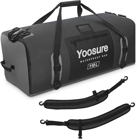 Waterproof Duffel Bag 110L- Airtight Zipper Dry Bags, Extra Large Dry Bag with Straps&Handles for Camping Boating Kayaking Rafting Canoeing Gym Beach Car Roof Storage (Black)