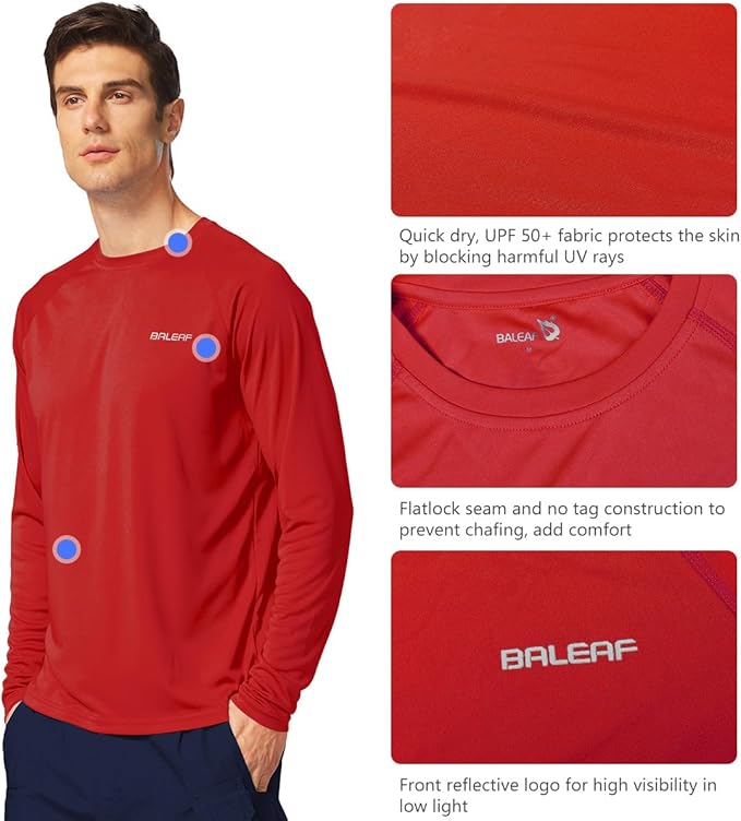 baleaf Men's Sun Protection Shirts UV SPF UPF 50+ Long Sleeve Rash Guard Fishing Running Quick Dry Lightweight