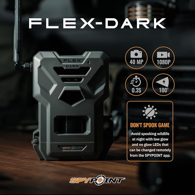 SPYPOINT Flex-Dark Starter Pack Cellular Trail Camera, 40MP Photos and 1080p Videos w/Sound, Double The Battery Capacity, GPS-Enabled, Dual-SIM LTE Connectivity, 100' Flash & Detection Range