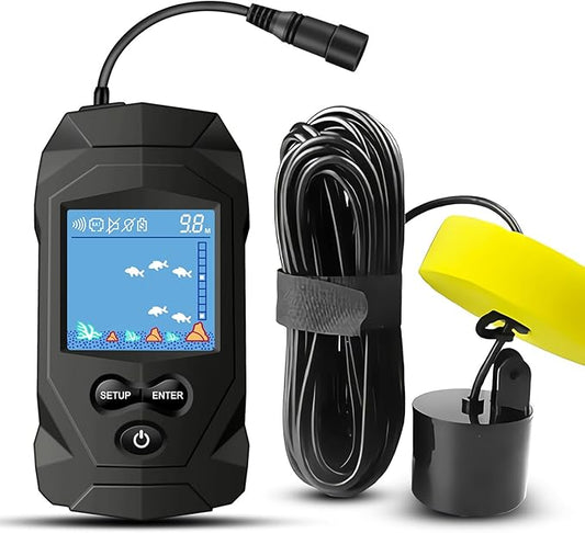 Atibin Portable Water Fish Finder Transducer Wired Handheld Depth Finder Sonar LCD Display Fish Finders Kayak FF068
