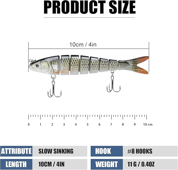 TRUSCEND Easy Catch Swimmax, Magic Noisy Turbulent Wiggling and Vibrating Actions for More Bites, Segmented Swimbait Jointed by Dyneema Strongest Fiber, Lifelike Fishing Lures for Relax Family Fishing