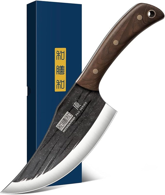 6 Inch Viking Knife, High Carbon Steel Japanese Kitchen Chef Knife, Hand Forged Butcher Knife for Meat Cutting, Multipurpose Cooking Knives for Home & Camping & BBQ