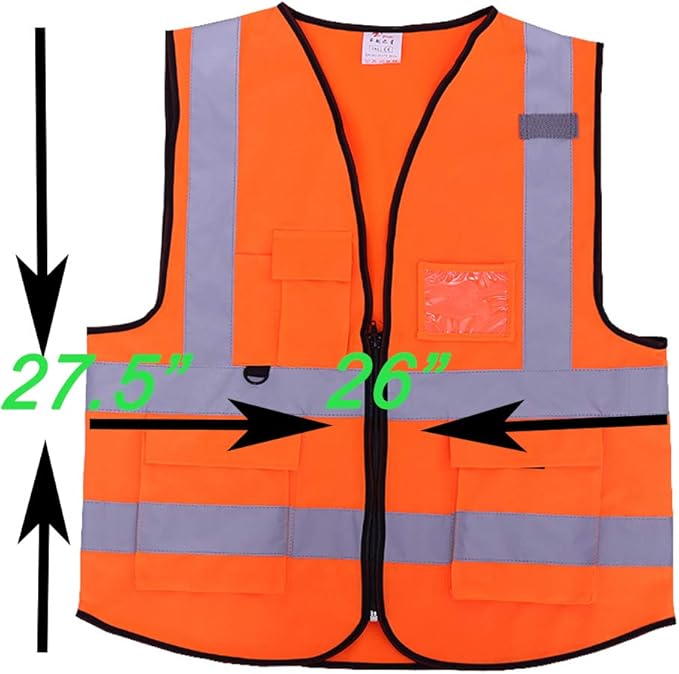 zojo High Visibility Safety Vests With Pockets, Wholesale Reflective Vest for Outdoor Works, Cycling, Jogging, Walking,Sports - Fits for Men and Women (Pack of 10, XXL-Orange)