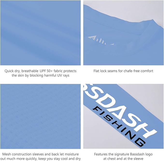 BASSDASH Fishing T Shirts for Men UV Sun Protection UPF 50+ Long Sleeve Tee T-Shirt