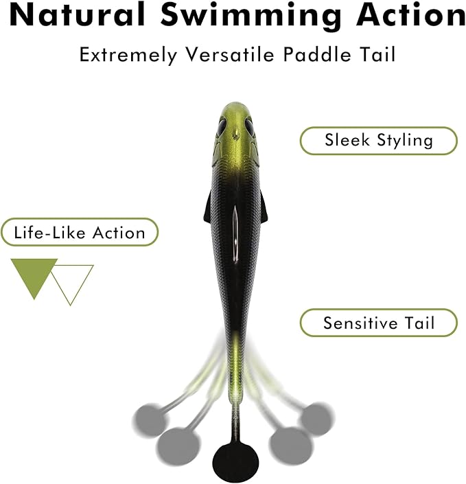 TRUSCEND Easy Catch Pre-Rigged Soft Lures, Unique Vibrating Swim Action and Trembly Sinking Move for More Bites, Amazing Soft Swimbait for Family Fishing, Fishing Lures for Bass Trout Crappie Walleye